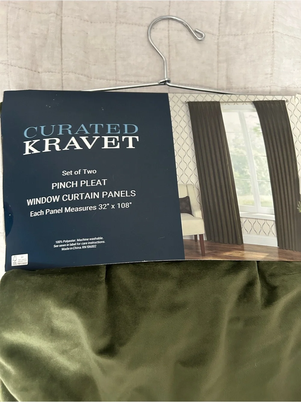 rave Olive Green Pinch Pleat Window Curtain Panels - Set of Two